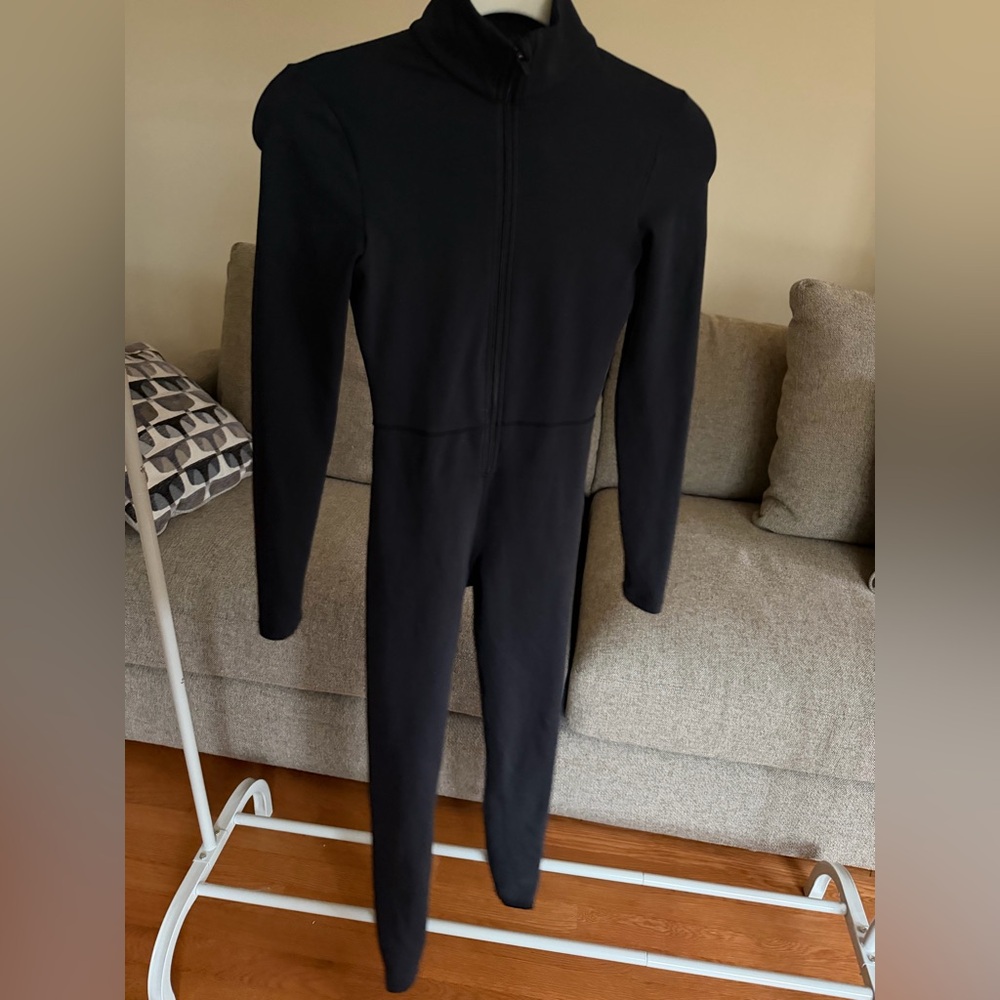 Black Long-Sleeve Zip-Front Women's Jumpsuit